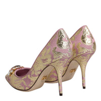 Dolce & Gabbana Pink Gold Jacquard Crystal High Heels Pumps Shoes