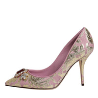 Dolce & Gabbana Pink Gold Jacquard Crystal High Heels Pumps Shoes