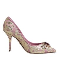 Dolce & Gabbana Pink Gold Jacquard Crystal High Heels Pumps Shoes