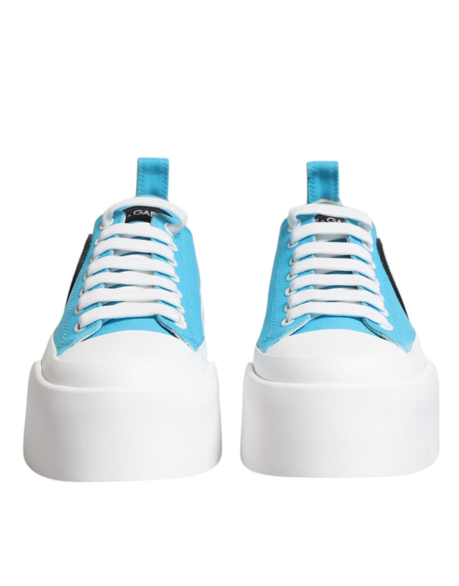 Dolce & Gabbana Blue White Canvas Logo Low Top Sneakers Shoes