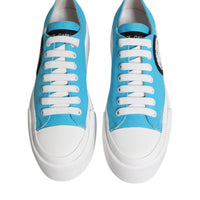 Dolce & Gabbana Blue White Canvas Logo Low Top Sneakers Shoes