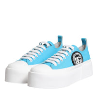 Dolce & Gabbana Blue White Canvas Logo Low Top Sneakers Shoes