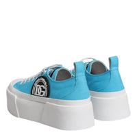 Dolce & Gabbana Blue White Canvas Logo Low Top Sneakers Shoes