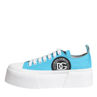 Dolce & Gabbana Blue White Canvas Logo Low Top Sneakers Shoes