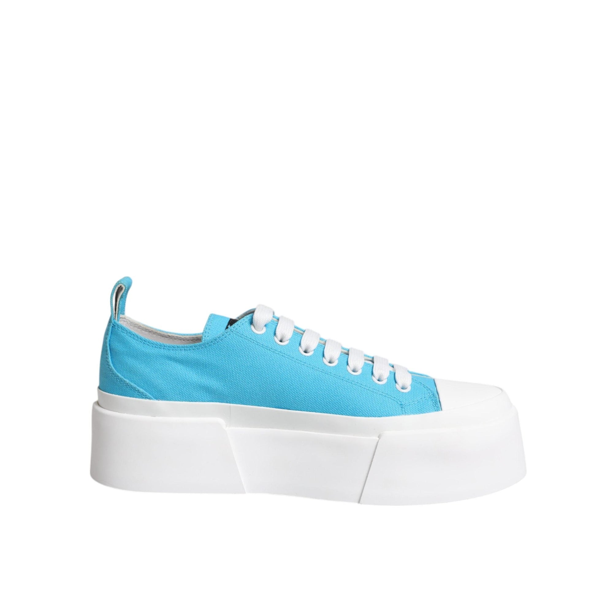 Dolce &amp; Gabbana Blue White Canvas Logo Low Top Sneakers Shoes