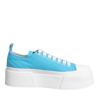 Dolce & Gabbana Blue White Canvas Logo Low Top Sneakers Shoes