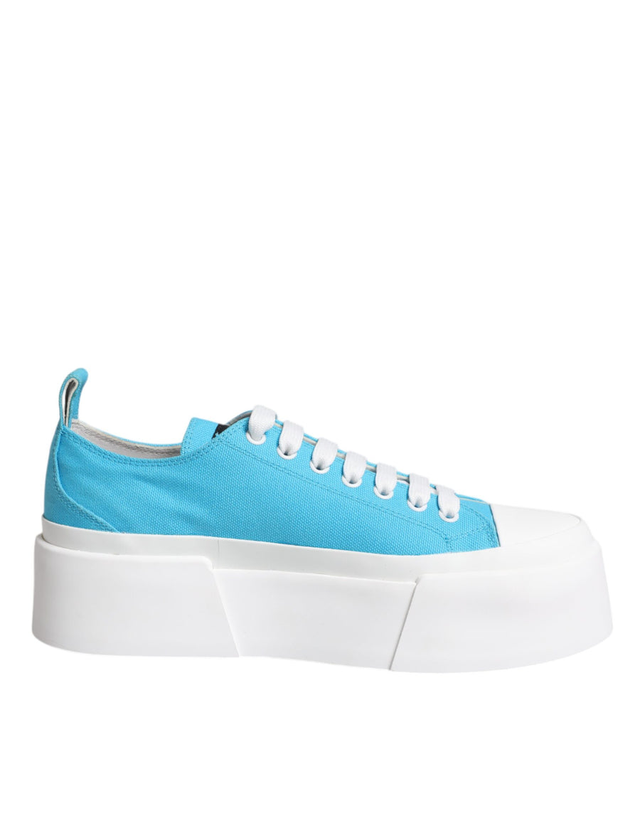 Dolce & Gabbana Blue White Canvas Logo Low Top Sneakers Shoes