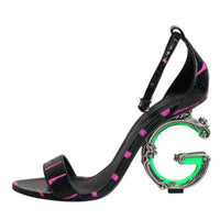 Dolce & Gabbana Black Fuchsia Leather DG Heels Sandals Shoes