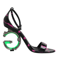 Dolce & Gabbana Black Fuchsia Leather DG Heels Sandals Shoes