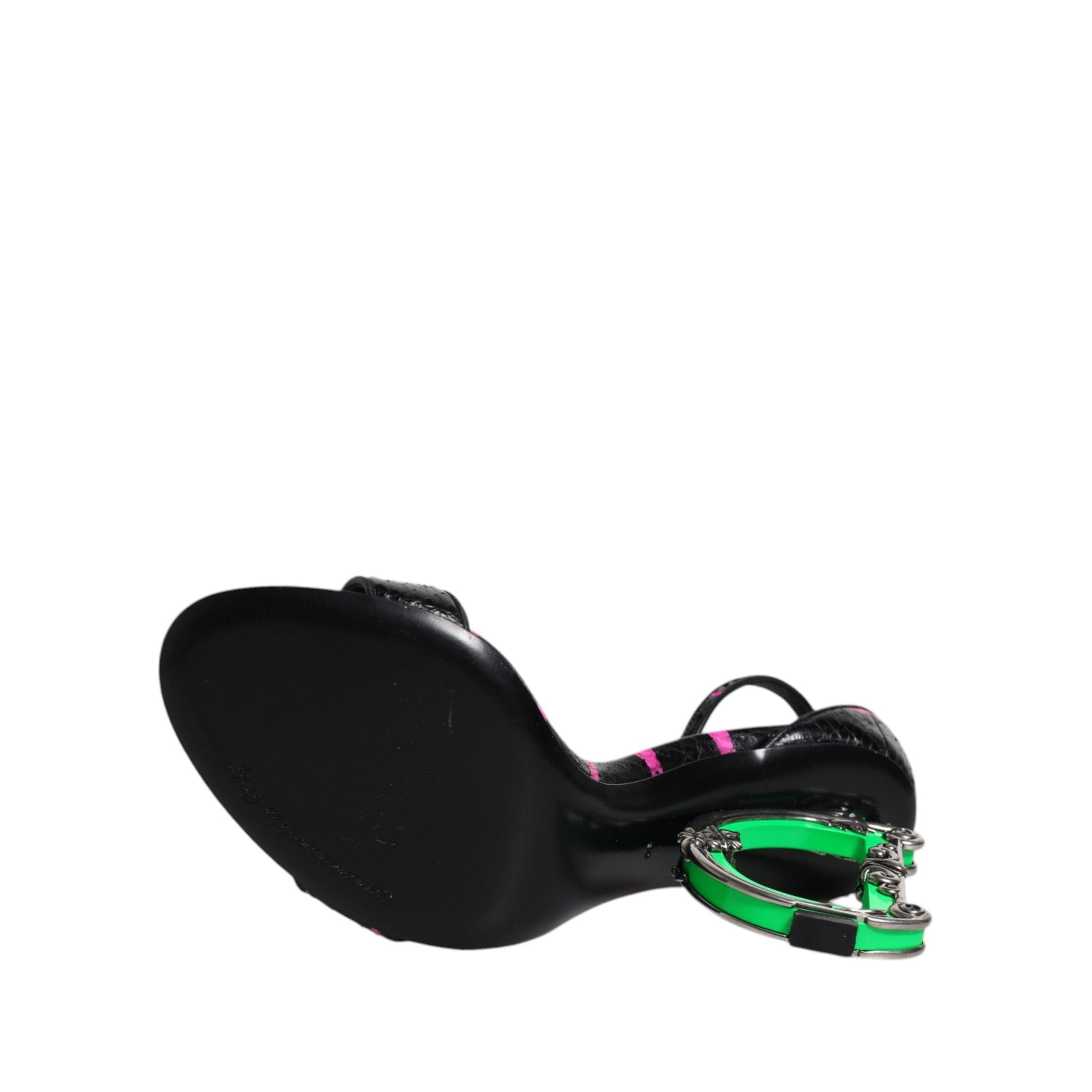 Dolce &amp; Gabbana Black Fuchsia Leather DG Heels Sandals Shoes