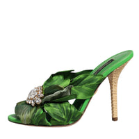 Dolce & Gabbana Green Crystal Slides KEIRA Sandal Shoes