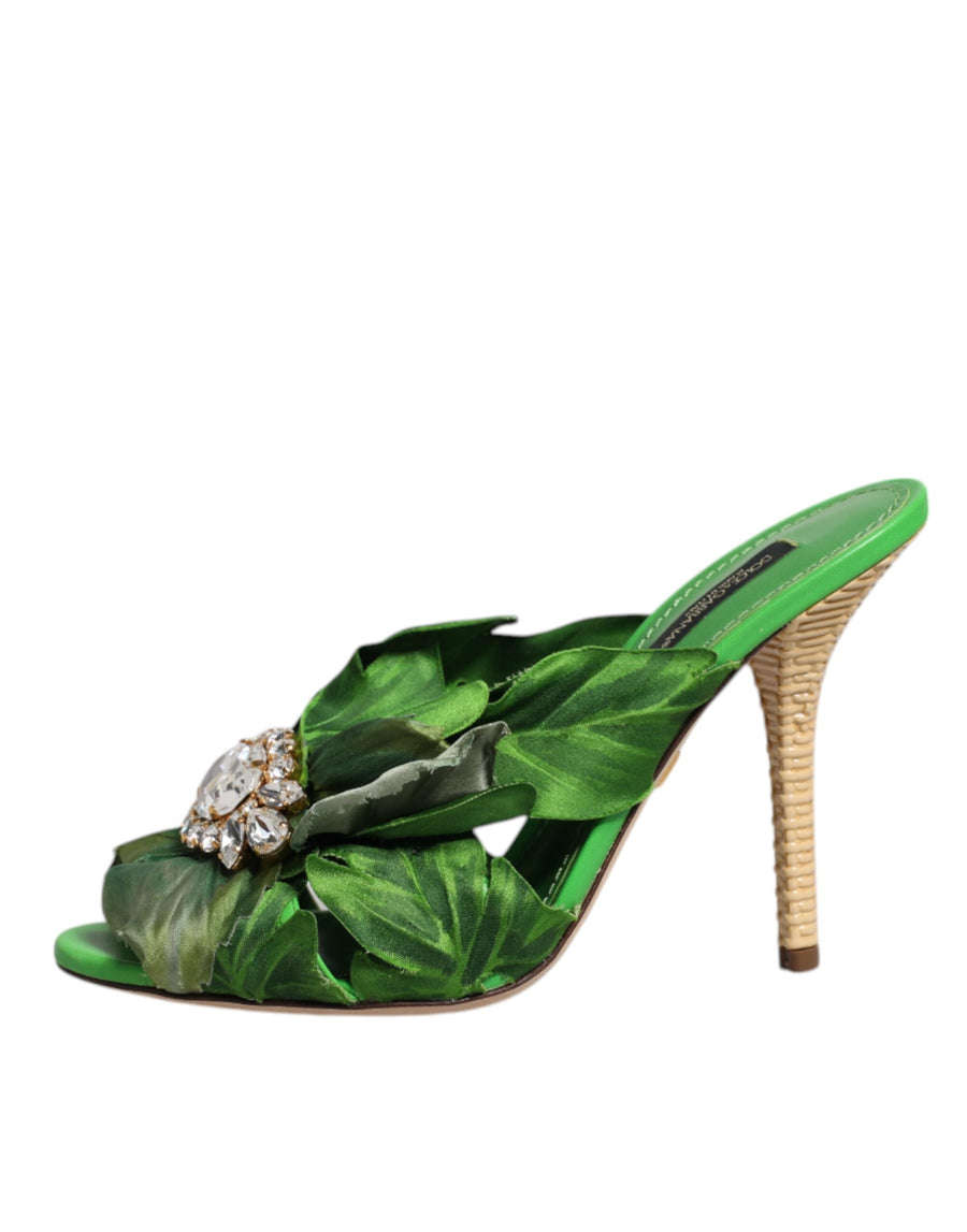 Dolce & Gabbana Green Crystal Slides KEIRA Sandal Shoes