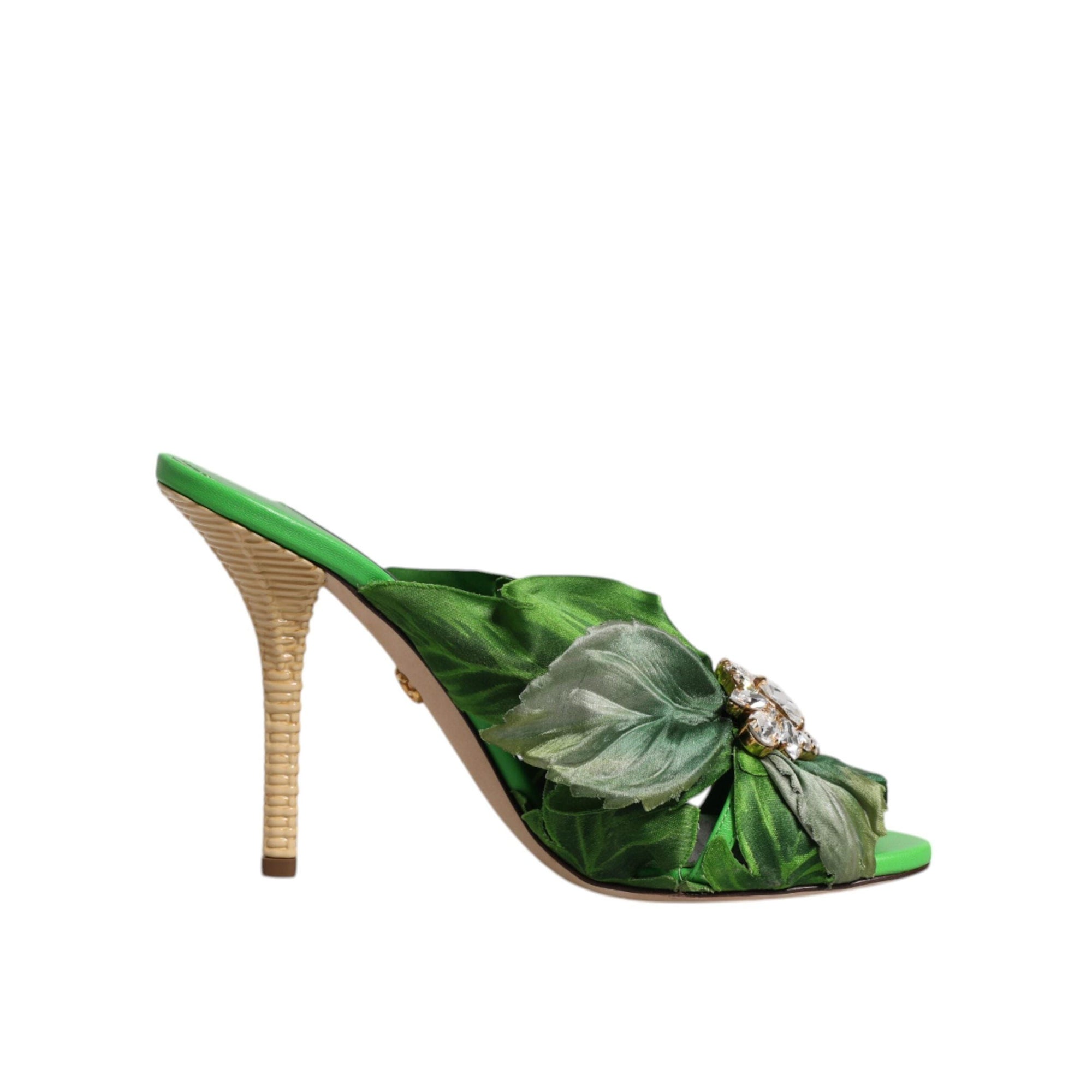 Dolce &amp; Gabbana Green Crystal Slides KEIRA Sandal Shoes