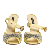 Dolce & Gabbana Yellow Crystal Slides KEIRA Sandals Shoes