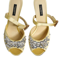 Dolce & Gabbana Yellow Crystal Slides KEIRA Sandals Shoes