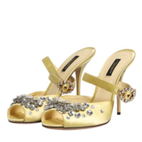 Dolce & Gabbana Yellow Crystal Slides KEIRA Sandals Shoes