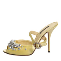 Dolce & Gabbana Yellow Crystal Slides KEIRA Sandals Shoes