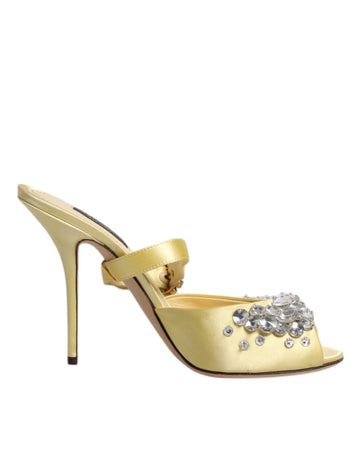 Dolce & Gabbana Yellow Crystal Slides KEIRA Sandals Shoes