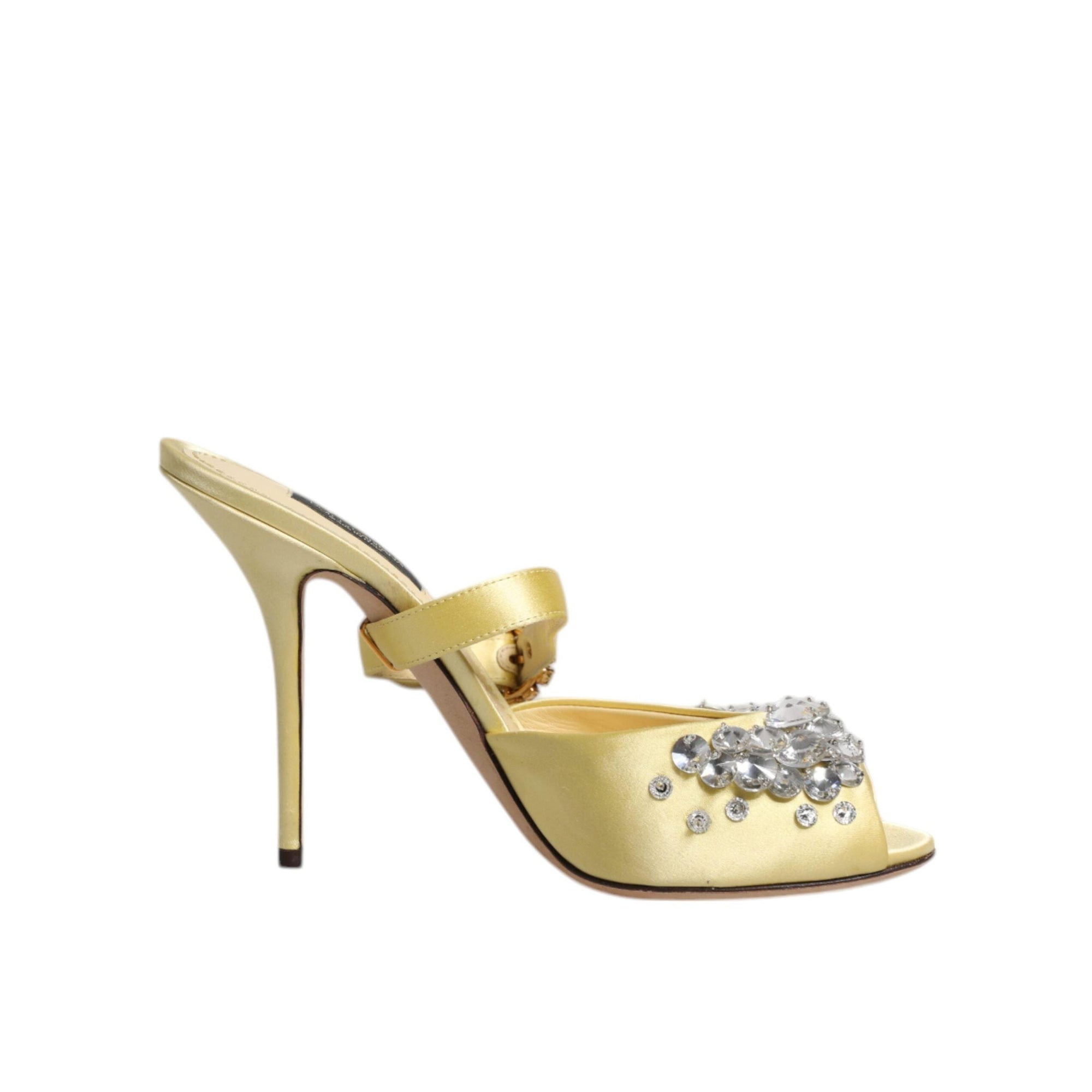 Dolce &amp; Gabbana Yellow Crystal Slides KEIRA Sandals Shoes