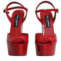 Dolce & Gabbana Red Patent Leather Wedges Heels Sandals Shoes