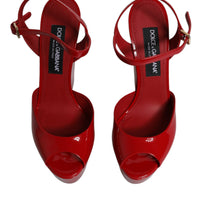 Dolce & Gabbana Red Patent Leather Wedges Heels Sandals Shoes