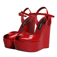 Dolce & Gabbana Red Patent Leather Wedges Heels Sandals Shoes