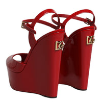 Dolce & Gabbana Red Patent Leather Wedges Heels Sandals Shoes