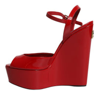 Dolce & Gabbana Red Patent Leather Wedges Heels Sandals Shoes