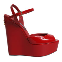 Dolce & Gabbana Red Patent Leather Wedges Heels Sandals Shoes