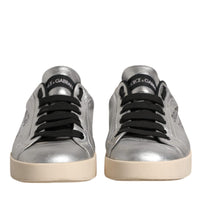 Dolce & Gabbana Silver Calf Leather Portofino Sneakers Shoes