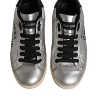 Dolce & Gabbana Silver Calf Leather Portofino Sneakers Shoes