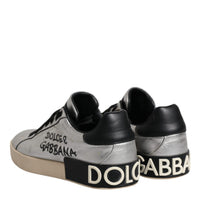 Dolce & Gabbana Silver Calf Leather Portofino Sneakers Shoes