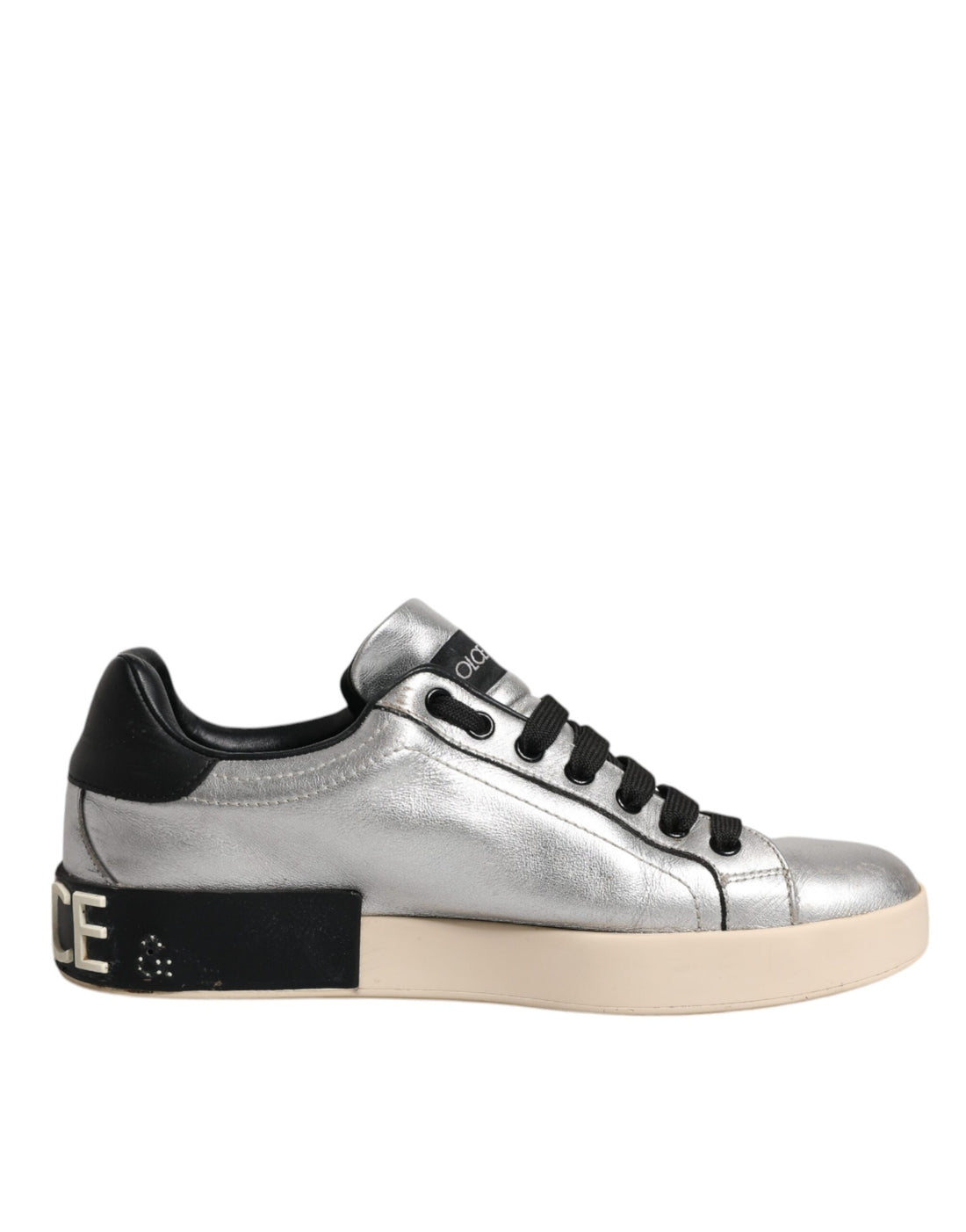 Dolce & Gabbana Silver Calf Leather Portofino Sneakers Shoes