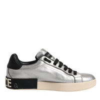 Dolce & Gabbana Silver Calf Leather Portofino Sneakers Shoes