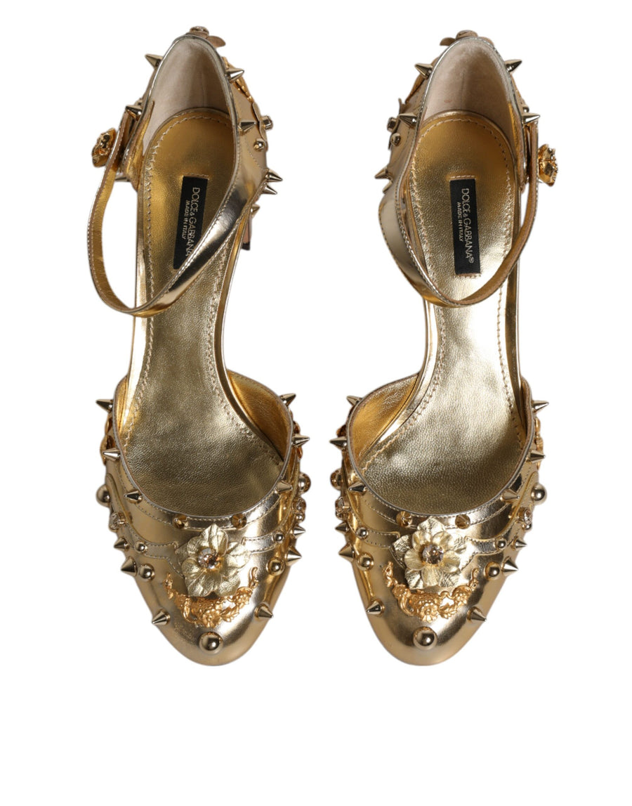 Dolce & Gabbana Gold Studs Vally Slingback Sandals Shoes