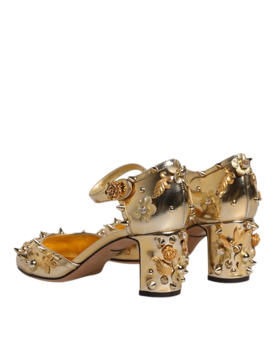 Dolce & Gabbana Gold Studs Vally Slingback Sandals Shoes