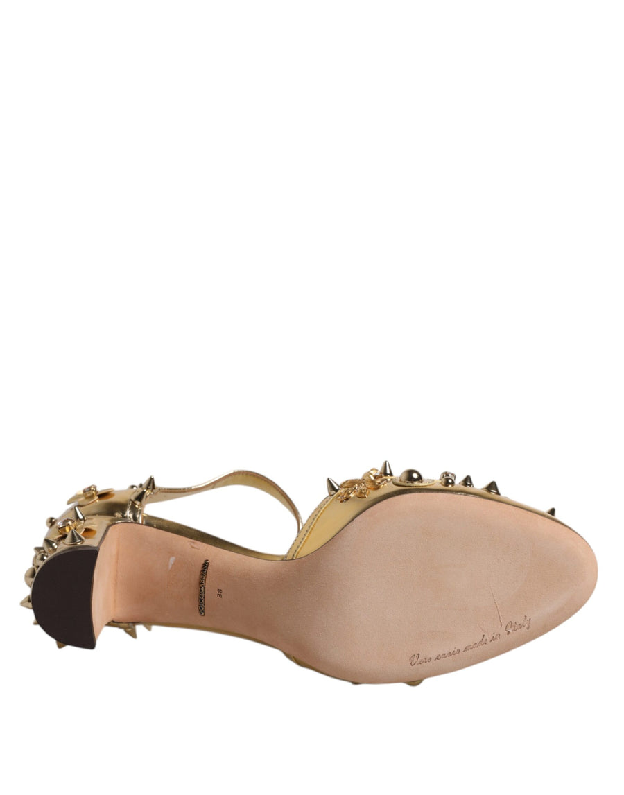 Dolce & Gabbana Gold Studs Vally Slingback Sandals Shoes