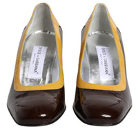 Dolce & Gabbana Yellow Brown Leather Block Heel Pumps Shoes