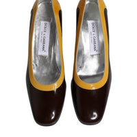 Dolce & Gabbana Yellow Brown Leather Block Heel Pumps Shoes