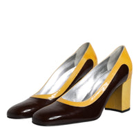 Dolce & Gabbana Yellow Brown Leather Block Heel Pumps Shoes