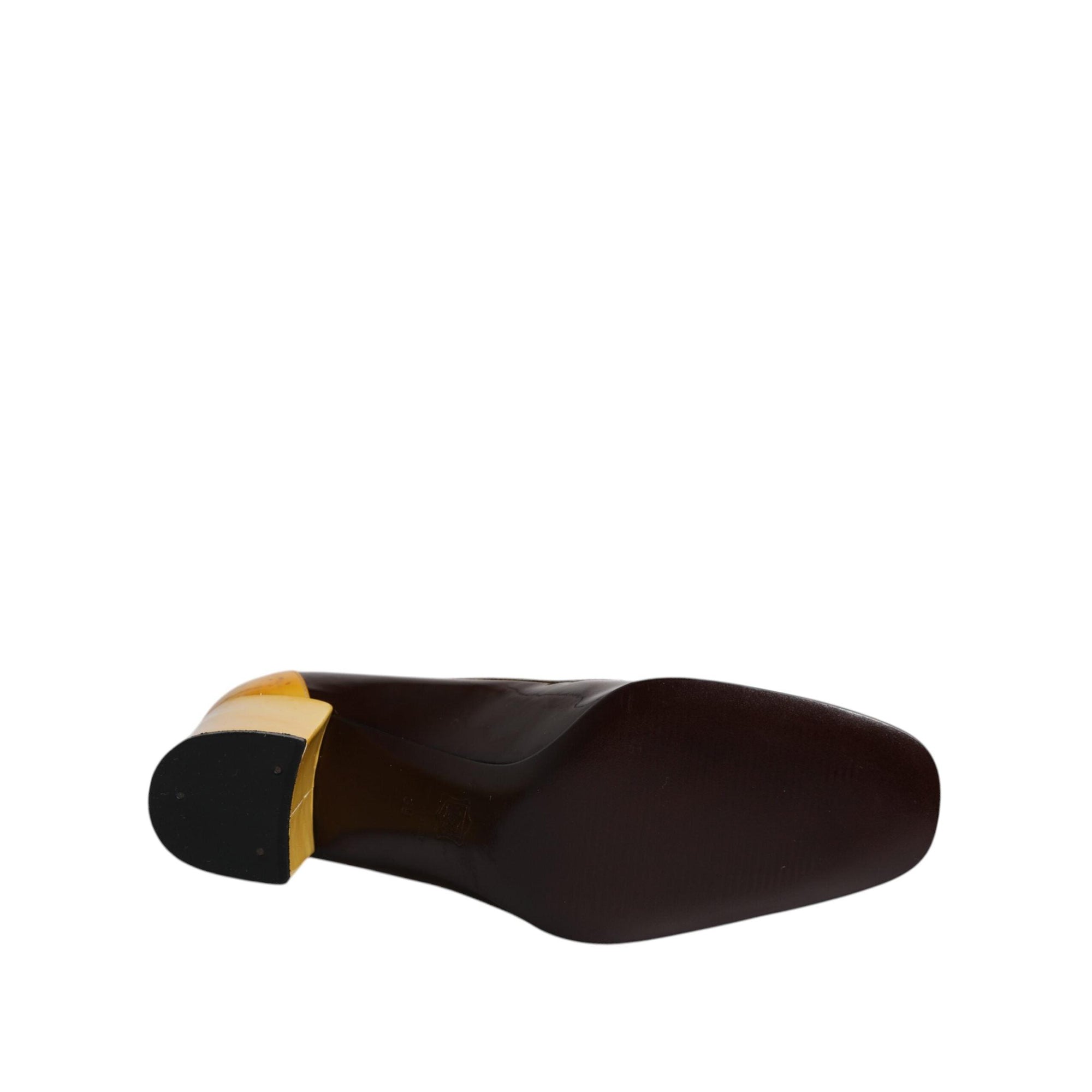 Dolce &amp; Gabbana Yellow Brown Leather Block Heel Pumps Shoes