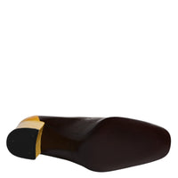 Dolce & Gabbana Yellow Brown Leather Block Heel Pumps Shoes