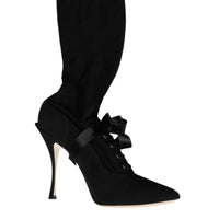 Dolce & Gabbana Black Stiletto Heels Mid Calf Boots Shoes