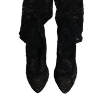 Dolce & Gabbana Black Stretch Socks Taormina Lace Boots Shoes