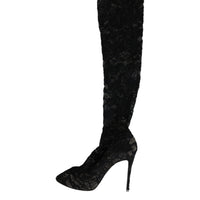 Dolce & Gabbana Black Stretch Socks Taormina Lace Boots Shoes