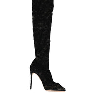 Dolce & Gabbana Black Stretch Socks Taormina Lace Boots Shoes