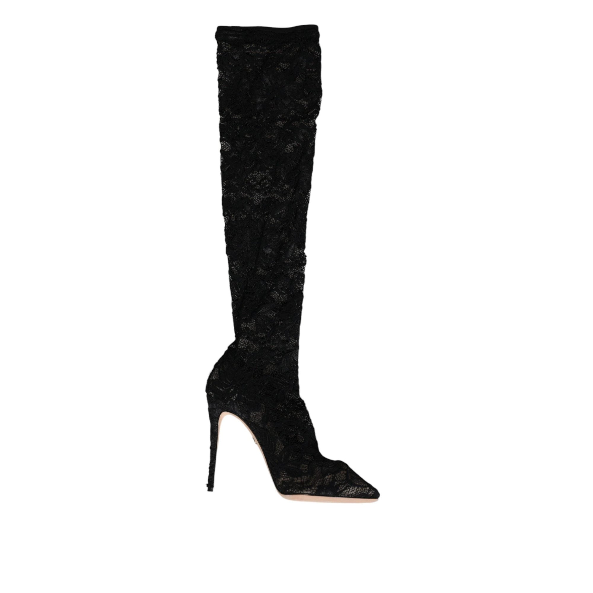 Dolce &amp; Gabbana Black Stretch Socks Taormina Lace Boots Shoes