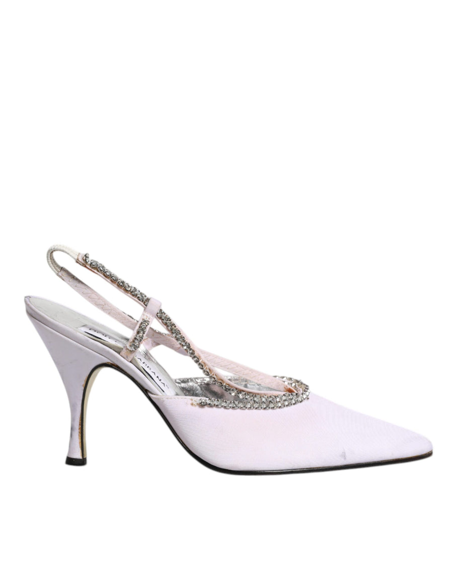 Dolce & Gabbana White Strass Crystal Slingbacks Pumps Shoes