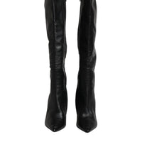 Dolce & Gabbana Black Leather Heels Knee High Boots Shoes