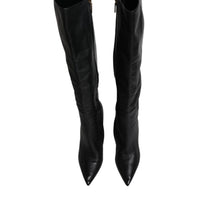 Dolce & Gabbana Black Leather Heels Knee High Boots Shoes